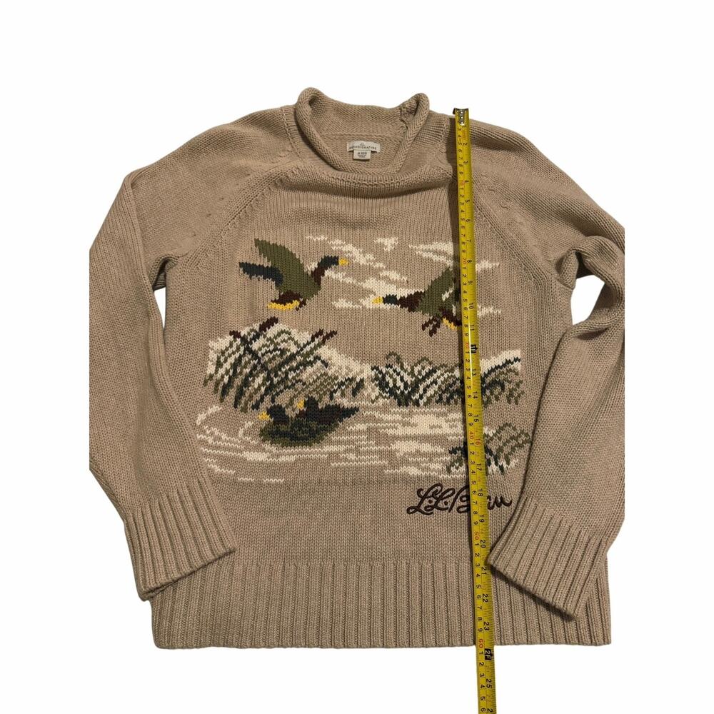 LL Bean Signature Khaki Roll Neck Sweater with Ducks - Picture 2 of 4